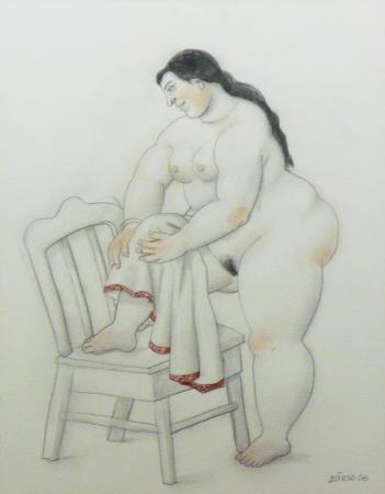 Fernando Botero, Donna che si Asciuga, 2006, Tecnica mista su carta, 39.5 × 31 cm
