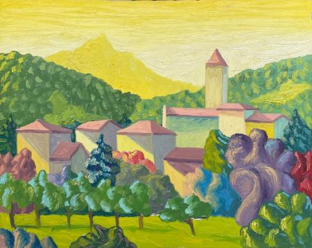 Salvo, Paesaggio, 1981, Olio su tela, 40.3 × 50.3 cm