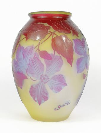 Émile Gallé, Glass Vase with Clematis, ca. 1900, 20 × 14 × 14 cm
