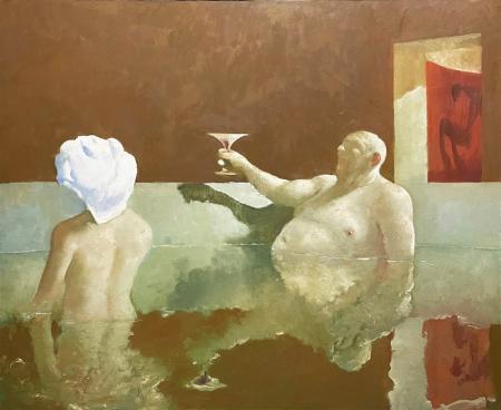 Julio Larraz, The Shadow of the Mantis, 2002, Oil on canvas, 130 × 160 cm