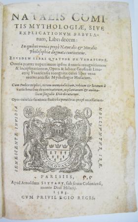 LIBRO ANTICO 1583 NATALIS COMITIS MYTHOLOGIAE PAGANESIMO E MITOLOGIA