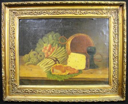 STILL LIFE ANTIQUE PAINTING OIL ON CANVAS 19TH CENTURY