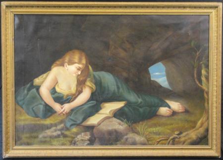 ANTIQUE PAINTING OIL ON CANVAS MARY MAGDALEN PENITENT 19TH CENTURY