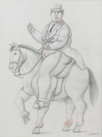 Fernando Botero - Man on a horse - Mixed technique on paper