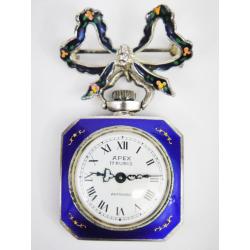 OLD APEX SILVER ENAMEL PIN WATCH MECHANICAL HAND WINDING MOVEMENT