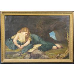 ANTIQUE PAINTING OIL ON CANVAS MARY MAGDALEN PENITENT 19TH CENTURY
