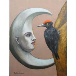 ANTONIO SCIACCA PAINTING OIL ON CANVAS THE MOON IN HARMONY WITH NATURE
