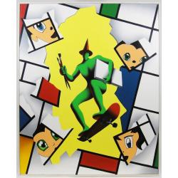 Mark Kostabi, Overconfidence on wheels, 2007, Oil on canvas, 100 × 80 cm