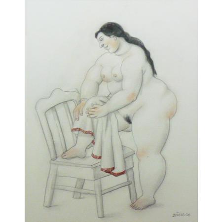 Fernando Botero, Donna che si Asciuga, 2006, Tecnica mista su carta, 39.5 × 31 cm
