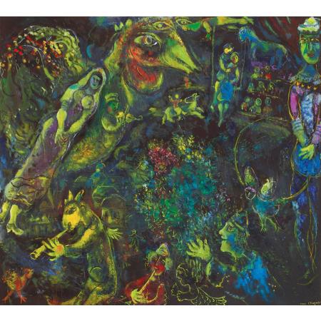 Marc Chagall, Bestiaire et Musique, 1969, Olio, pastello e china su tela, 140.2 x 155.5 cm