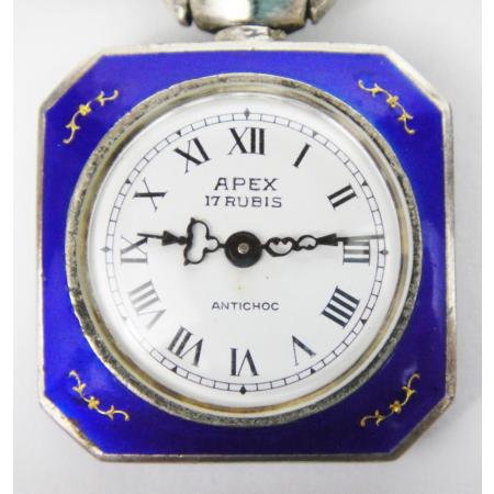 OLD APEX SILVER ENAMEL PIN WATCH MECHANICAL HAND WINDING MOVEMENT - photo 1