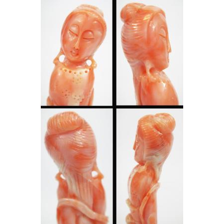 CHINESE PINK MIDWAY CORAL SCULPTURE FEMALE FIGURE - photo 4
