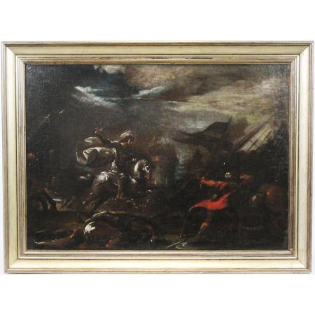 ANCIENT PAINTING BATTLE OF 17TH CENTURY CIRCLE OF MATTHIAS STOMER