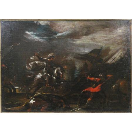 ANCIENT PAINTING BATTLE OF 17TH CENTURY CIRCLE OF MATTHIAS STOMER - photo 2