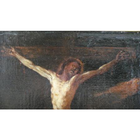 ANTIQUE GENOESE SCHOOL PAINTING - CRUCIFIXION - OIL ON CANVAS - 17TH CENTURY - photo 1