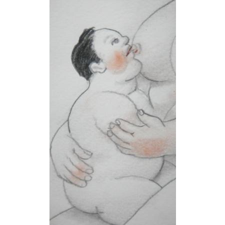 Fernando Botero - Mamma che allatta - Tecnica mista su carta - foto 5