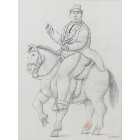 Fernando Botero - Man on a horse - Mixed technique on paper