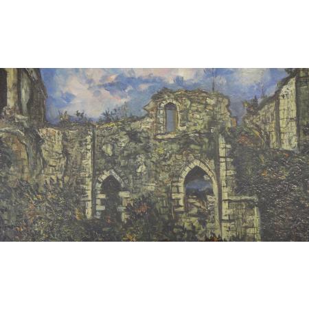 Maurice Utrillo (1883-1955) - Les ruines du Chateau de Chalucet - Olio su cartone - foto 2