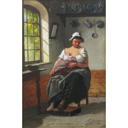 Gaston Gerard (1859-1914/1915) - Madre con bambino - Olio su tavola - foto 1