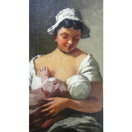 Gaston Gerard (1859-1914/1915) - Madre con bambino - Olio su tavola - foto 6